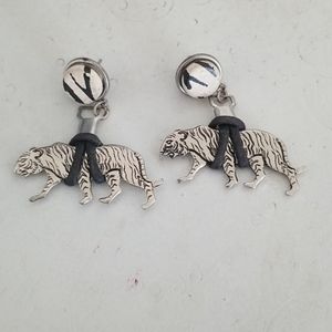 Vintage Silver Tone and Black Tiger Earrings